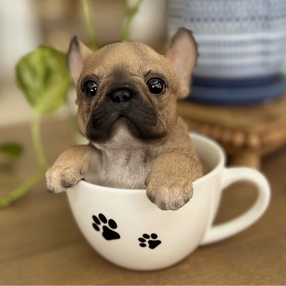 French Bulldog Teacup Figurine Decor • Bulldog Puppy Home Accent